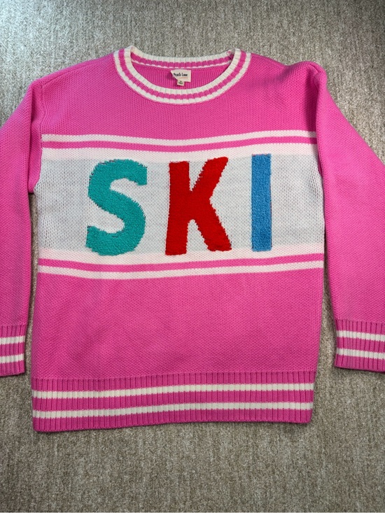 Peach Love California Sweaters - Peach Love California Pink Crewneck Sweater with SKI Graphic